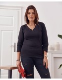 Plus Size long-sleeved blouse, black FK568 - Online store - Boutique